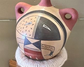 Hopi Pottery Mini Canteen Loren Ami Spider Clan Native American 	3.5 x 3 x 3in	HxWxD

