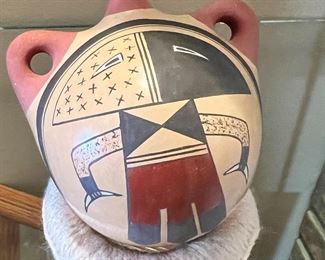 Hopi Pottery Mini Canteen Loren Ami Spider Clan Native American 	3.5 x 3 x 3in	HxWxD
