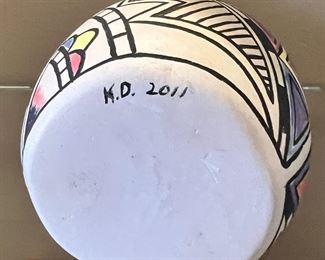 Modern Hopi Hand-Coiled Pottery Seed Pot KD Native American 	4.75 inches high.	
