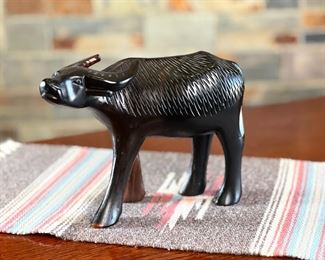 Hand Carved Wood Water Buffalo Figurine Sculpture 	8.5 inches long.	
