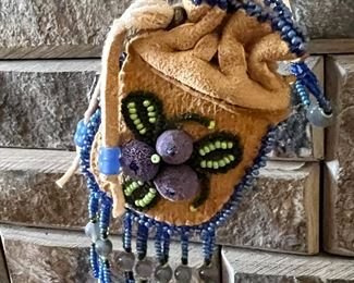 Native American Beaded Hide Medicine/Seed Bag	3 inch  	
