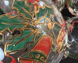 8pc Christmas Hand Painted Royal Danube Crystal Wine Glasses	8.5 x 3.25in Diameter at opening .	
