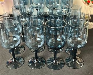 24pc Lenox Dusky Blue Connoisseur &nbsp;Stemmed Water Goblets Wine Glasses	Large: 7 x 2.75 <BR>Small: 6.25 x2 .5	
