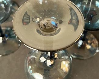 24pc Lenox Dusky Blue Connoisseur &nbsp;Stemmed Water Goblets Wine Glasses	Large: 7 x 2.75 <BR>Small: 6.25 x2 .5	
