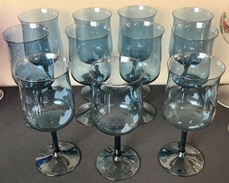 24pc Lenox Dusky Blue Connoisseur &nbsp;Stemmed Water Goblets Wine Glasses	Large: 7 x 2.75 <BR>Small: 6.25 x2 .5	
