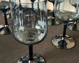 24pc Lenox Dusky Blue Connoisseur &nbsp;Stemmed Water Goblets Wine Glasses	Large: 7 x 2.75 <BR>Small: 6.25 x2 .5	
