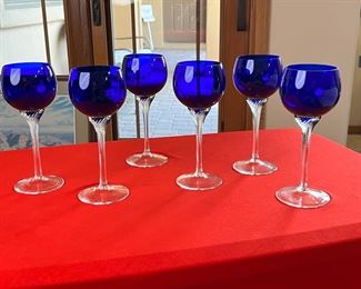 6pc Cobalt Blue Swirl Stemmed Goblets Wine Glasses	7.5 x 2.75 diameter.	
