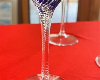 6pc Cobalt Blue Swirl Stemmed Goblets Wine Glasses	7.5 x 2.75 diameter.	
