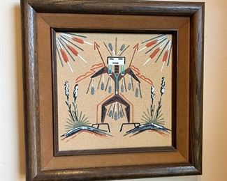 Navajo Sandpainting Big Thunder Ed Yazzie Native American 	Frame: 11.5 x 11.5in	
