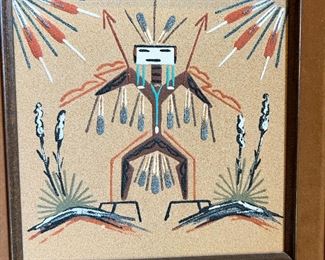 Navajo Sandpainting Big Thunder Ed Yazzie Native American 	Frame: 11.5 x 11.5in	
