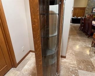 Antique Oak Curved Glass Curio Cabinet 	62.5 x 37 x 16in	HxWxD
