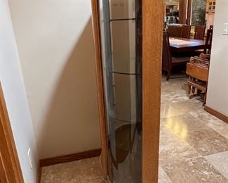 Antique Oak Curved Glass Curio Cabinet 	62.5 x 37 x 16in	HxWxD
