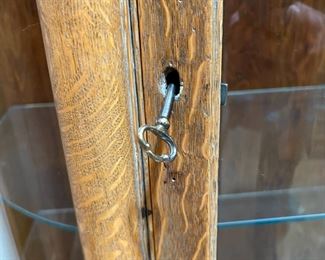 Antique Oak Curved Glass Curio Cabinet 	62.5 x 37 x 16in	HxWxD
