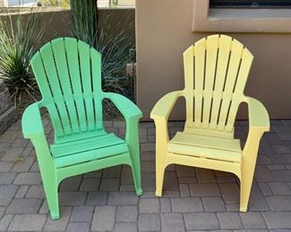 2pc Plastic Adirondack Chairs Pair Green & Yellow	37 x 29.5 x 32in	HxWxD
