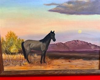 Original Art Horse Landscape Painting Janice 1978	Frame: 21 x 26.5in	
