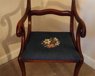 English Regency arm chair with needle point seat