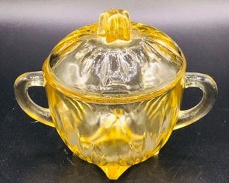 Federal Glass: Rare STAR Sugar Bowl With Lid 1950's YELLOW DEPRESSION GLASS