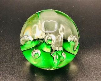Emerald Green Dynamic Bubbles, Paperweight, Handcrafted Art Glass, 3 1/2 Inches