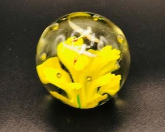 Handcrafted art glass birds in bloom paperweight