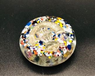 Handcrafted art glass confetti paperweight