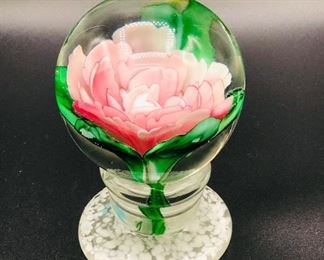 Handcrafted art glass rosebud paperweight
