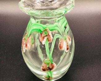 Mid 20th Century Art Glass Vase With Floral Motif