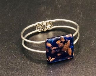 Silver Cuff bracelet with cobalt copper stone