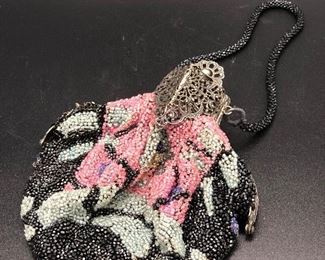 Vintage Hand beaded bag with filigree closure