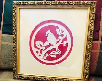 Framed paper cut cardinal