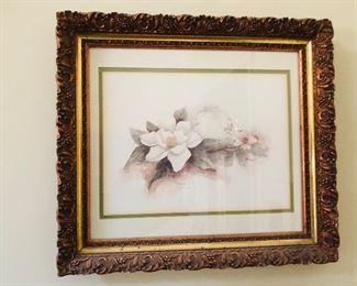 Mary Bertrand Signed Limited Edition Watercolor Print Framed Magnolia Dogwood