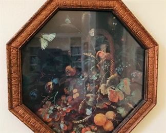 Fruit scene framed octagonal