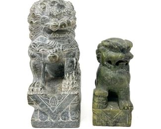 Two Carved Stone Foo Dogs