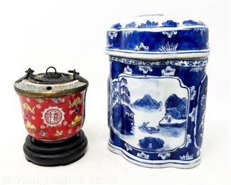 Chinese Oil Container (AS IS) & Porcelain Lidded Cannister