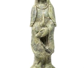 Carved Green Stone Diety Kuan Yin Quanyin