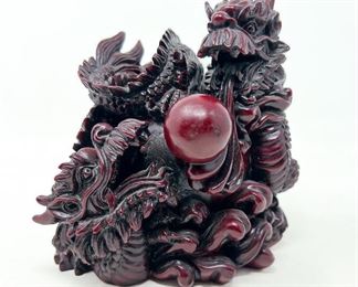 Faux Rosewood Double Dragon Carving HEAVY