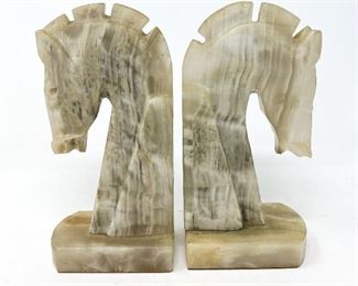 Vintage Carved Onyx Trojan Bookends
