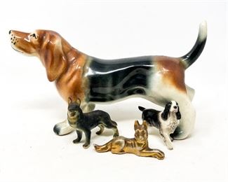 Large Basset Hound & Assorted Porcelain Dogs