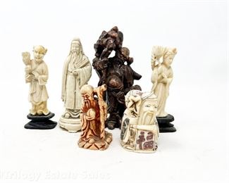 Lot Of Small Asian Figures And A Bone Netsuke