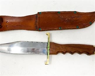 Olsen Solingen 14" Rosewood And Brass Handle Survival Knife With Leather Sheath