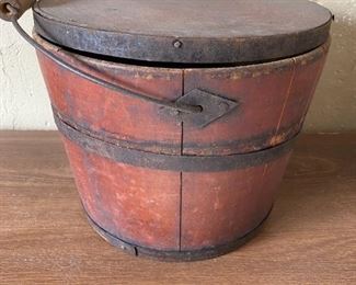 Red Primitive Covered Pail
