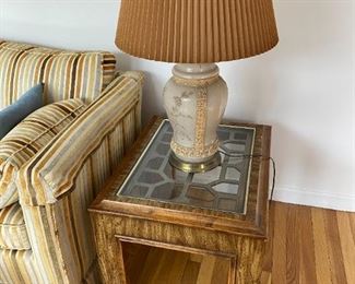 Fretwork , glass topped side table 