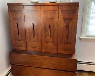 Tall dresser of 4 piece Mid Mod Set                                                  42" wide, 53" tall, and 20" deep                                                                  Fabulous condition !