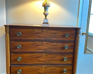 Antique 4-drawer dresser:  42" wide, 42.5" tall, 19" deep.