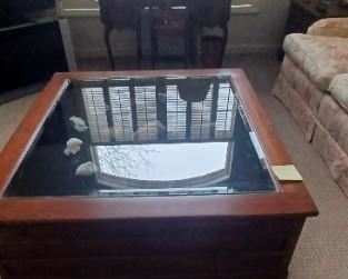 glass table with stones