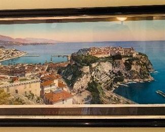 1940's eral large  framed  panaramic view  of  Cote  d'  Azur  in  Monaco