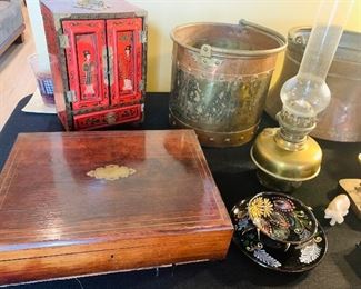 several  early  wooden jewelry boxes