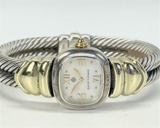 Fine David Yurman Sterling Silver & 14K Gold Cable Mother Of Pearl Face Quartz Wristwatch Ref. T-45328