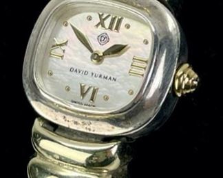 Fine David Yurman Sterling Silver & 14K Gold Cable Mother Of Pearl Face Quartz Wristwatch Ref. T-45328