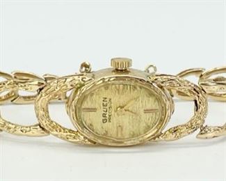 Fine 14K Yellow Gold Gruen Precision 17 Jewel Mechanical Ladies Wristwatch 