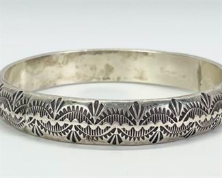 40 Grams Fine Jerrold Tahe Navajo Native American Sterling Silver Bangle Bracelet 